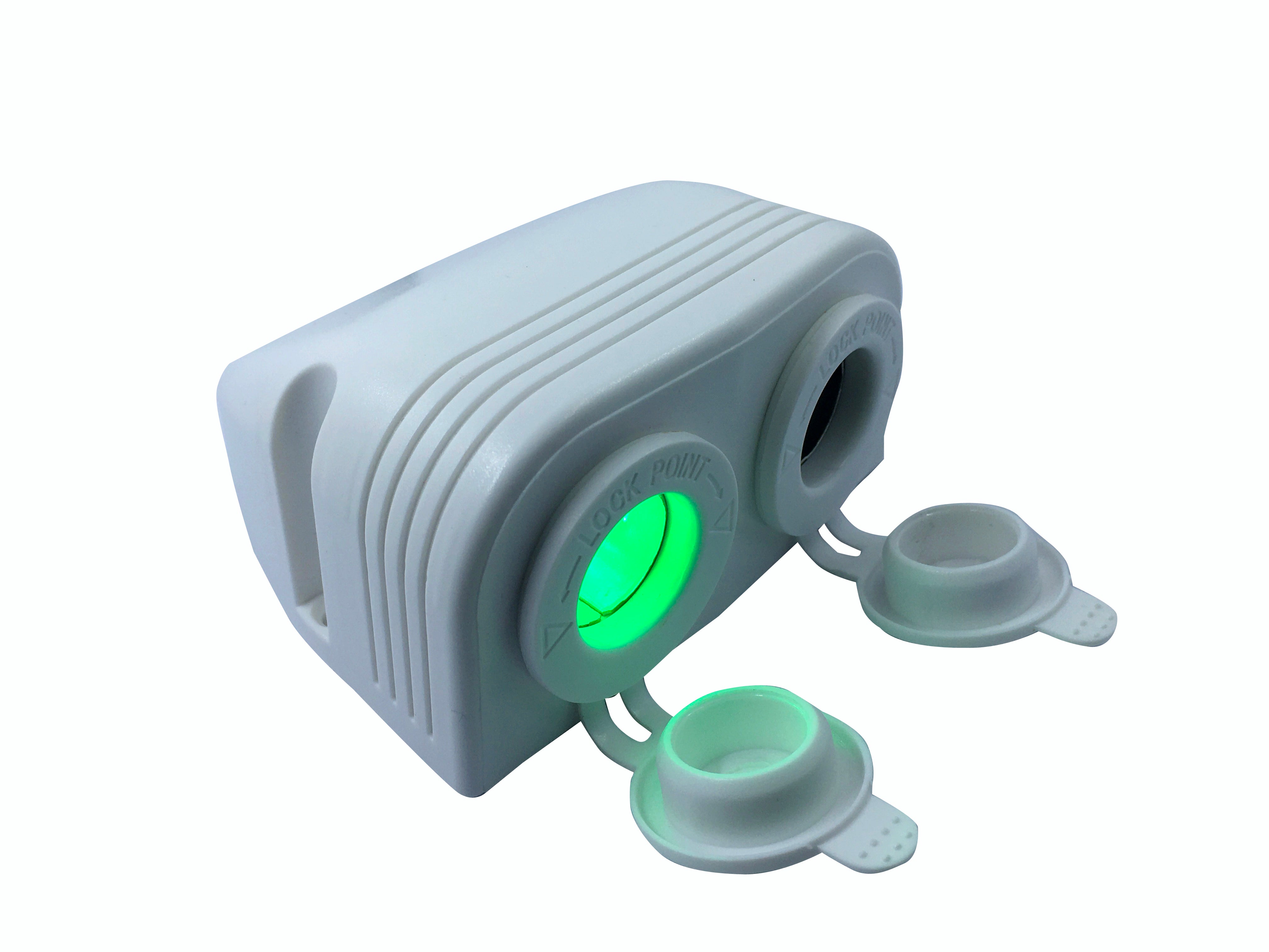 White Surface Mount Socket Dual LED Green