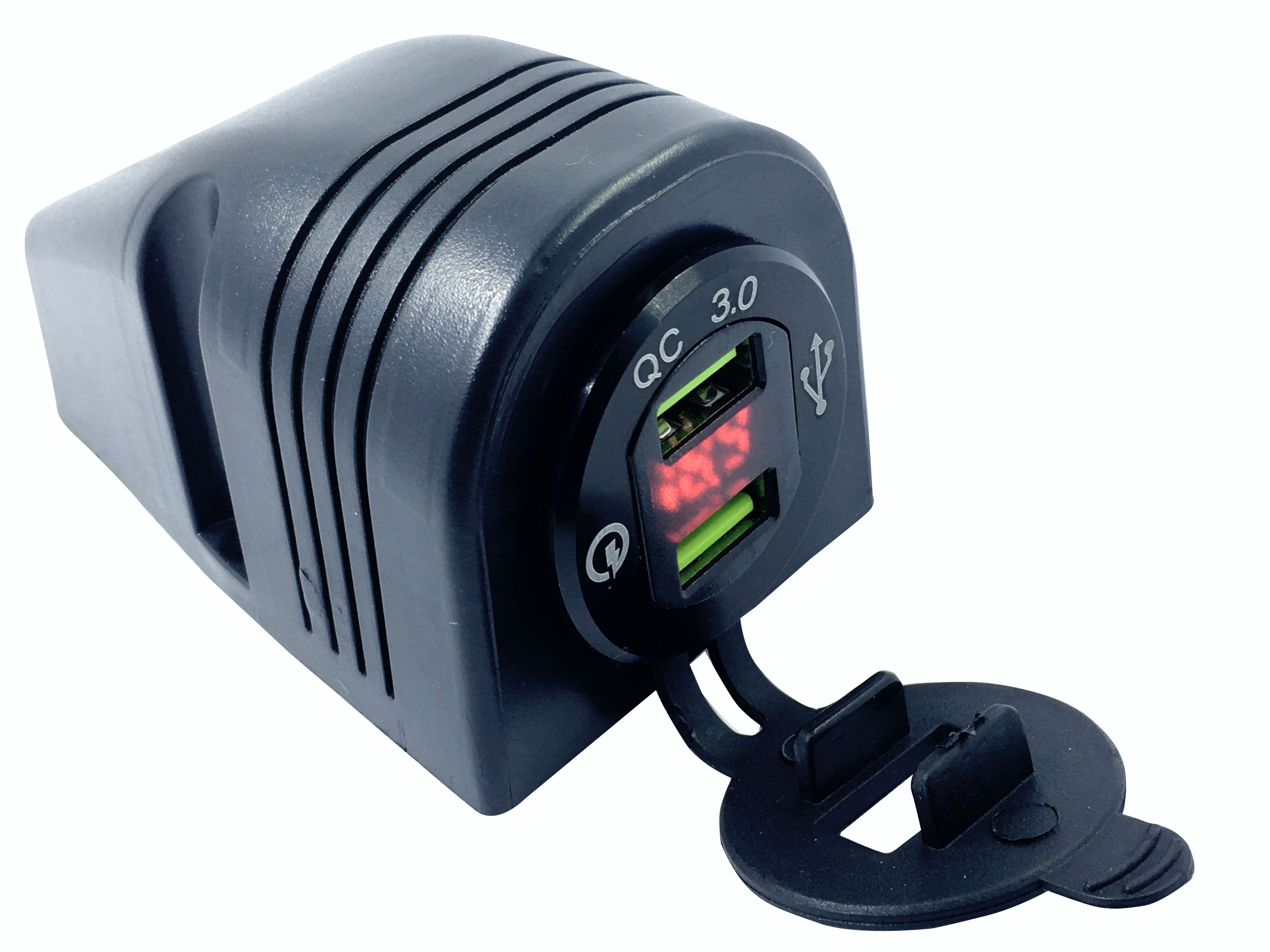 Black USB Surface Mount Quick Charge QC 3.0 Voltmeter with Dual USB