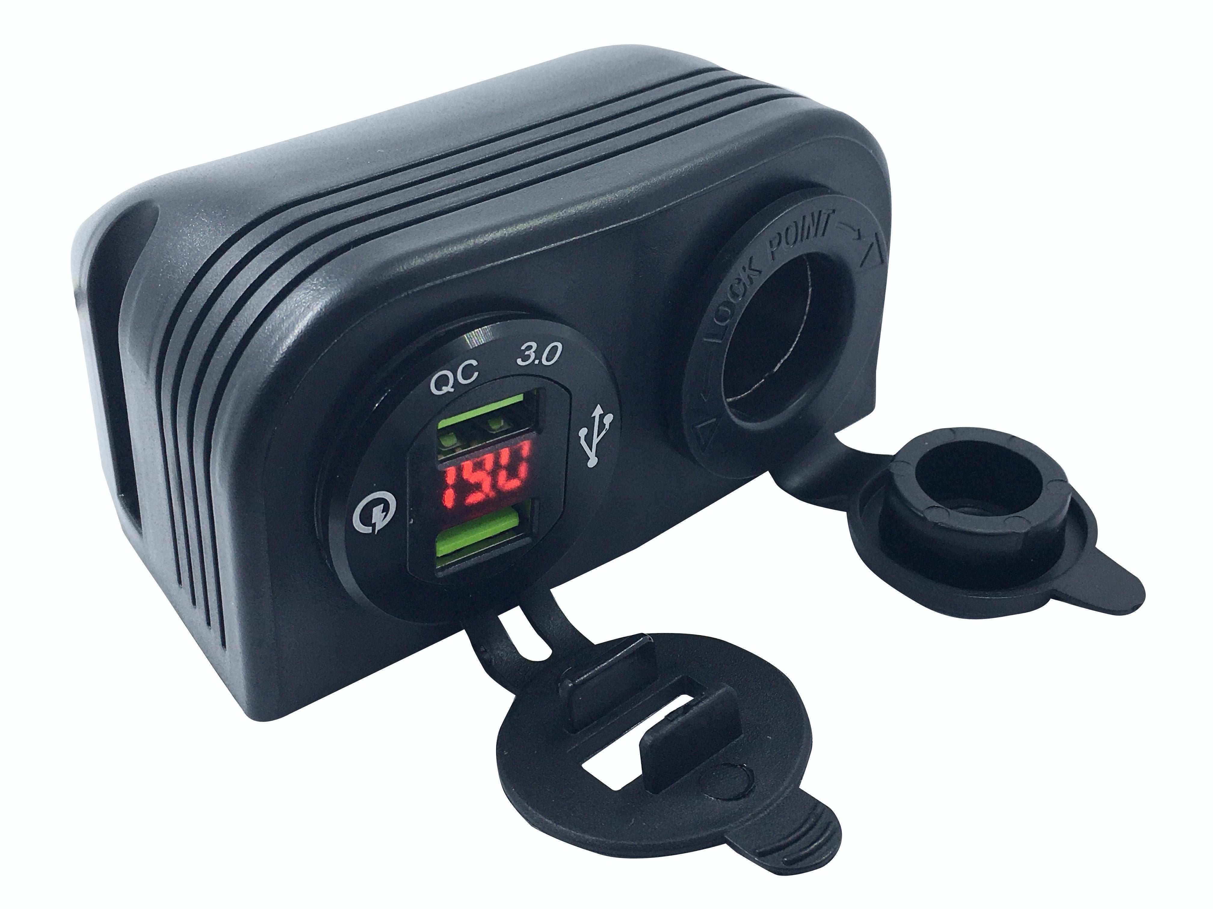 Black Surface Mount Dual USB Quick Charge QC 3.0 Voltmeter with Dual USB