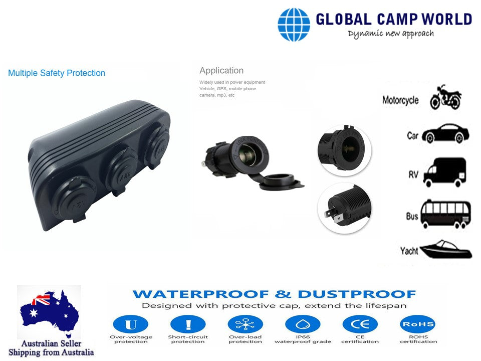 Black USB Surface Mount Triple Sockets with Quick Charge QC 3.0 Voltmeter