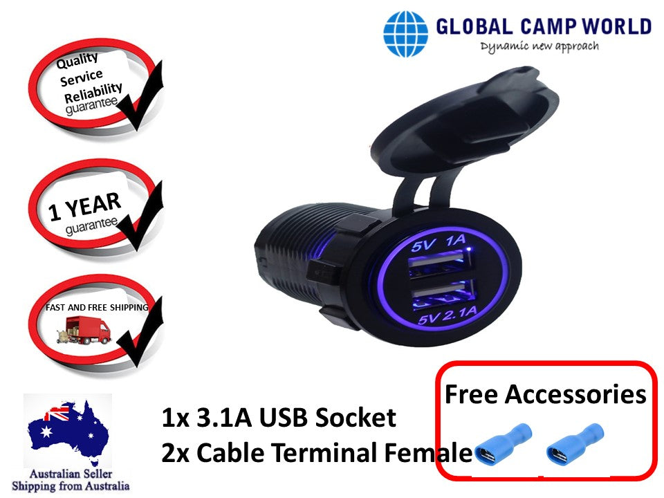 USB Charger Socket Double  3.1A with Led