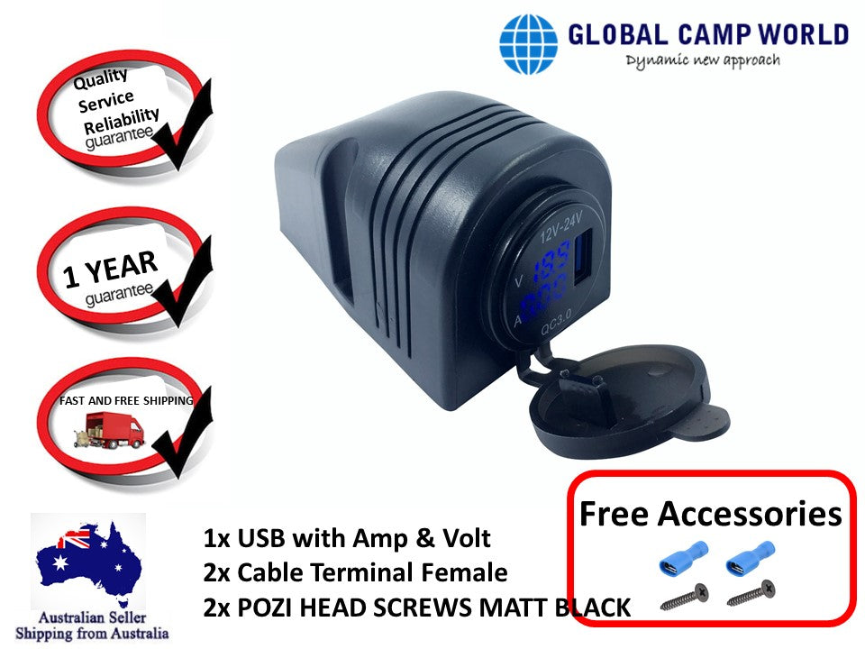 Black USB Surface Mount Volt and Amp meter with Single USB port