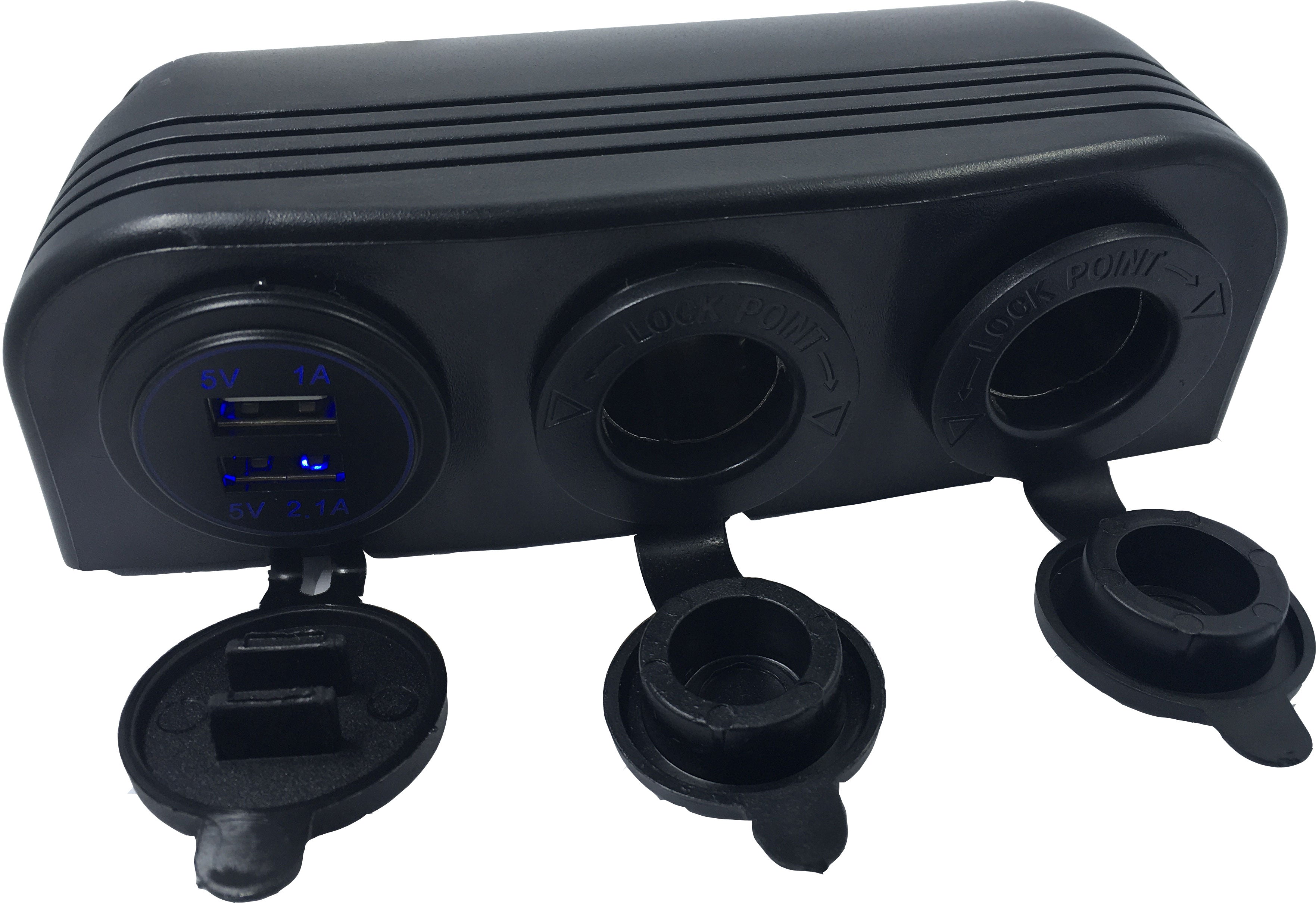 Black USB Surface Mount Triple Socket Charger 3.1A with Sockets