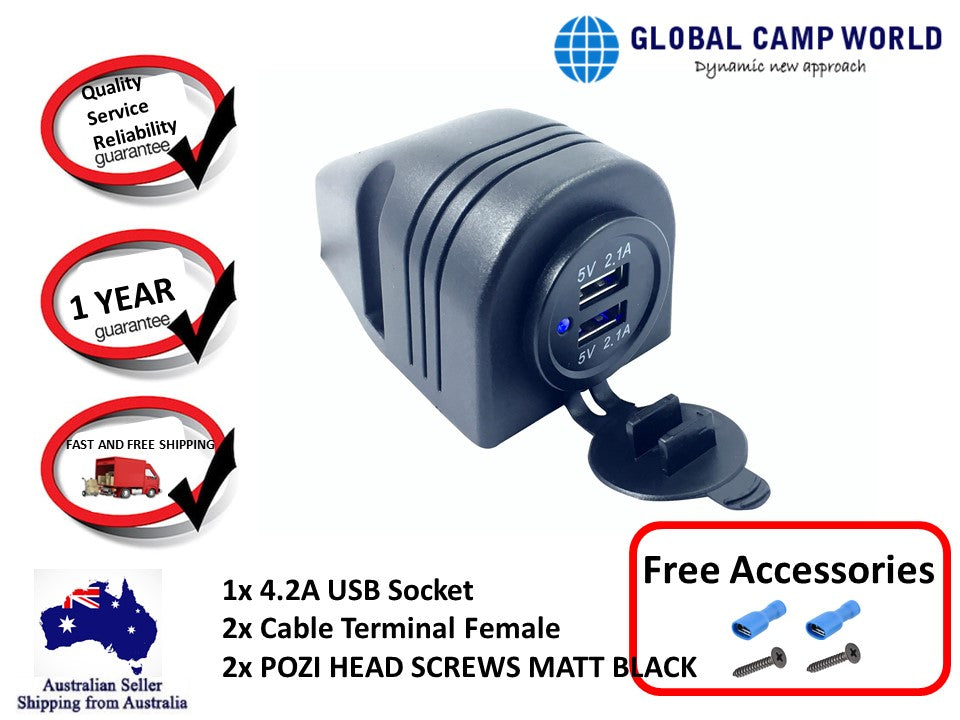 Black USB Surface Mount Charger Socket Double USB  4.2A