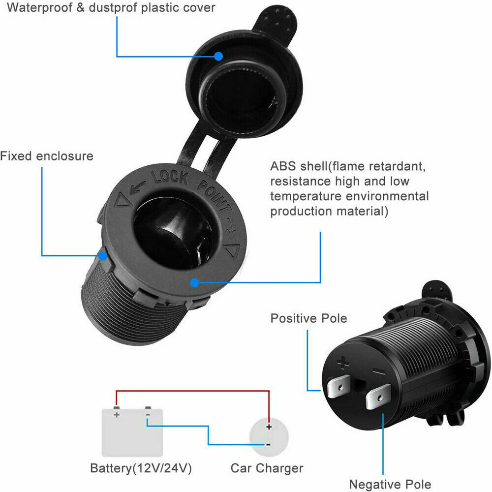 A Water Proof Socket LED 12V Dual USB Car Electronic Car Charger Adapter Cigarette Lighter Socket